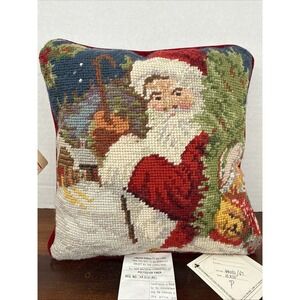 Vintage Talbots Needlepoint Tapestry Christmas‎ Santa Pillow